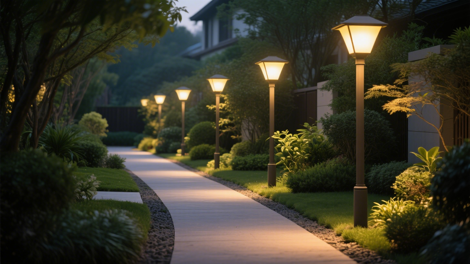 不同高度庭院燈的間距效果