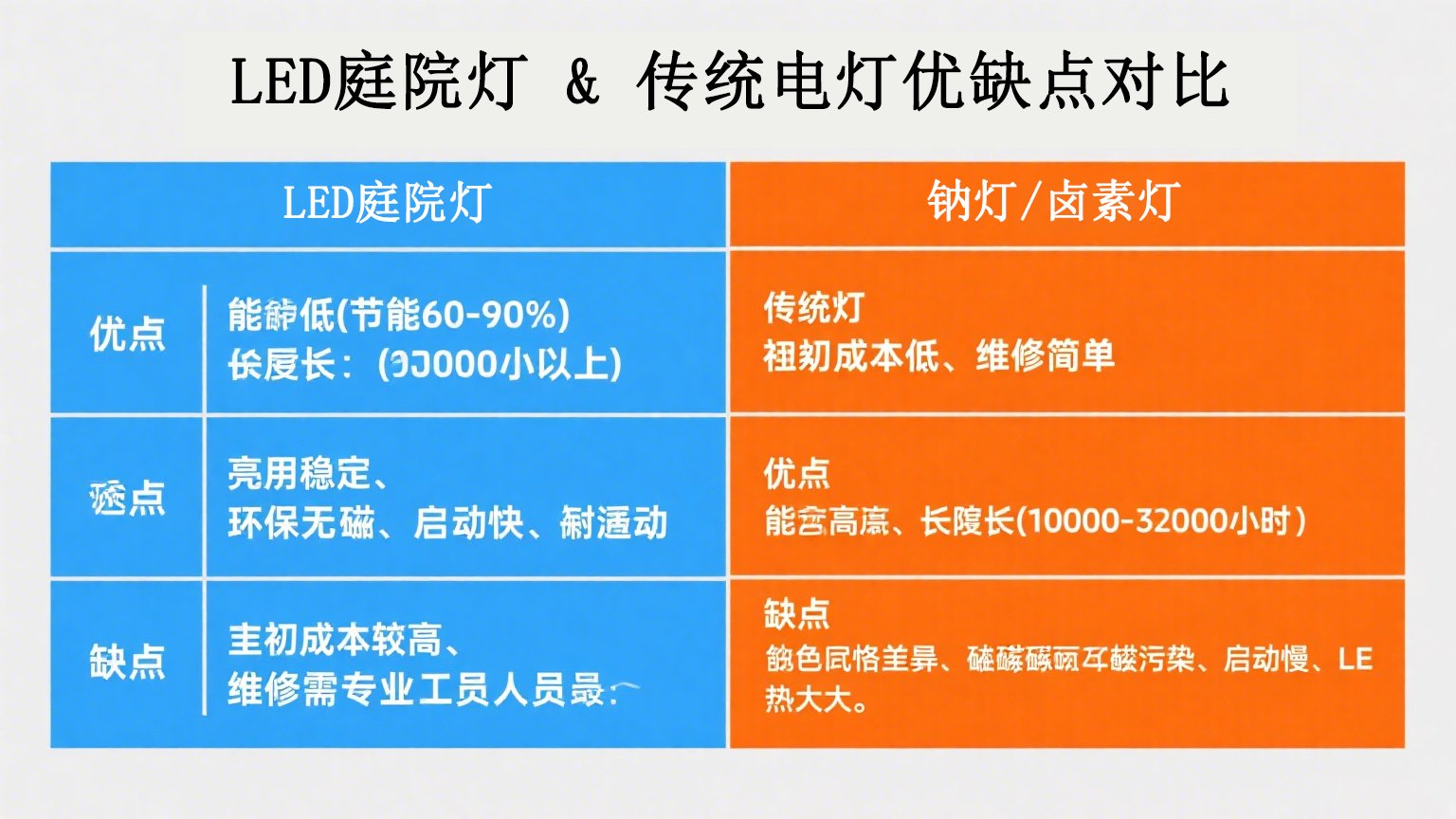 LED庭院燈與傳統(tǒng)燈的優(yōu)缺點(diǎn)